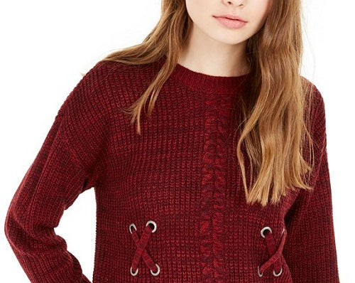 Hooked up by Iot Junior's Crisscross Mixed Knit Sweater Red Size Medium