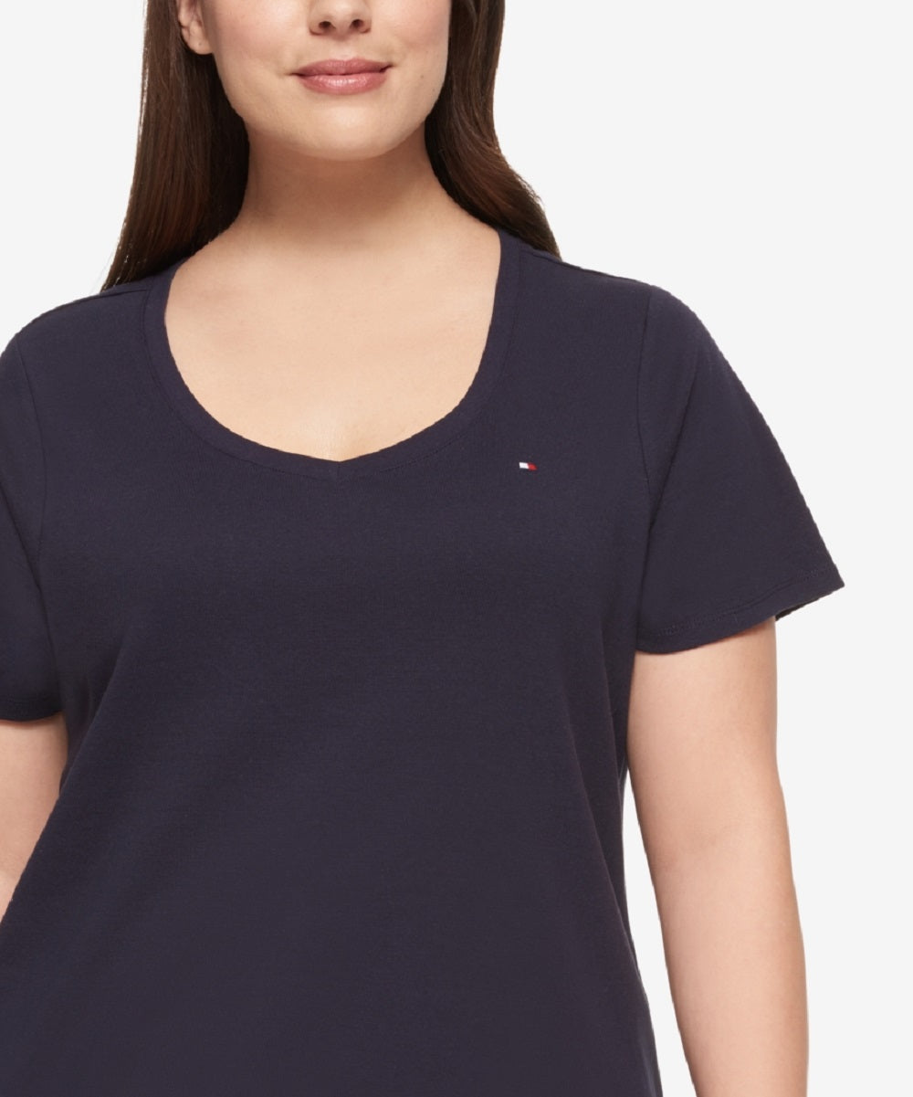 Tommy Hilfiger Women's Cotton V Neck T-Shirt Blue Size 1X