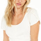 Bar III Women's Short Sleeve Scoop Neck Top White Size Medium