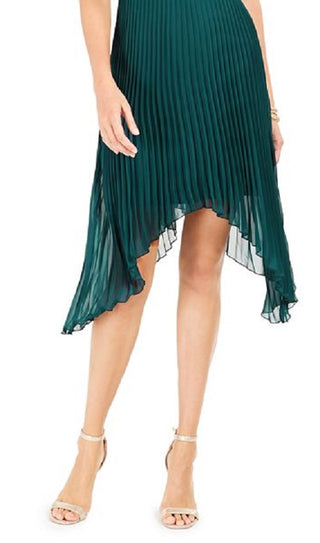 Kensie Women's Short Sleeve V Neck MIDI Hi Lo Party Dress Green Size 12