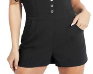 Guess Women's Courtney Rhinestone Button Sleeveless Romper Black Size 8