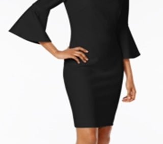 Calvin Klein Women's Bell Sleeve Sheath Dress Black Size 2 Petite