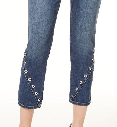 INC Iternational Concepts Women's Grommet High Rise Cropped Skinny Jeans Blue Size 6 Petite