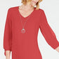 JM Collection Women's Tie Sleeve Necklace Dress Red Size Petite Medium