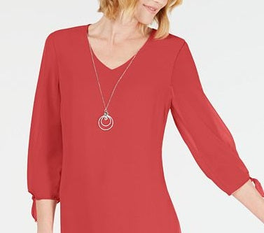 JM Collection Women's Tie Sleeve Necklace Dress Red Size Petite Medium