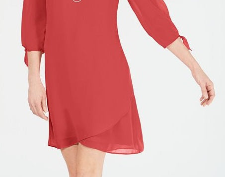 JM Collection Women's Tie Sleeve Necklace Dress Red Size Petite Medium