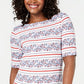 Karen Scott Women's  Printed Boat-Neck Top White Size S