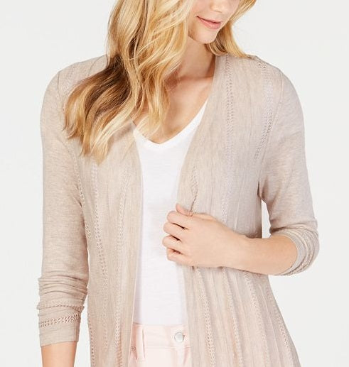 Charter Club Women's Textured Knit Open Cardigan Brown Size Large