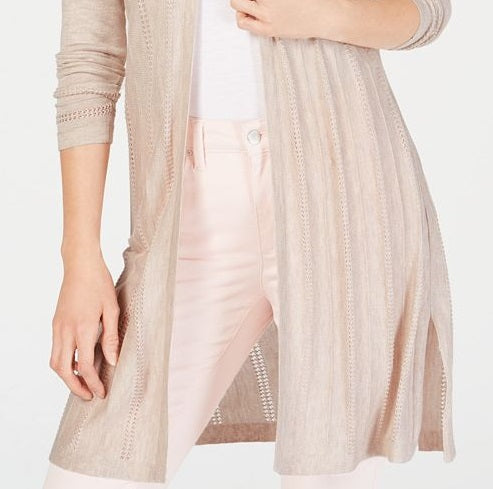 Charter Club Women's Textured Knit Open Cardigan Brown Size Large