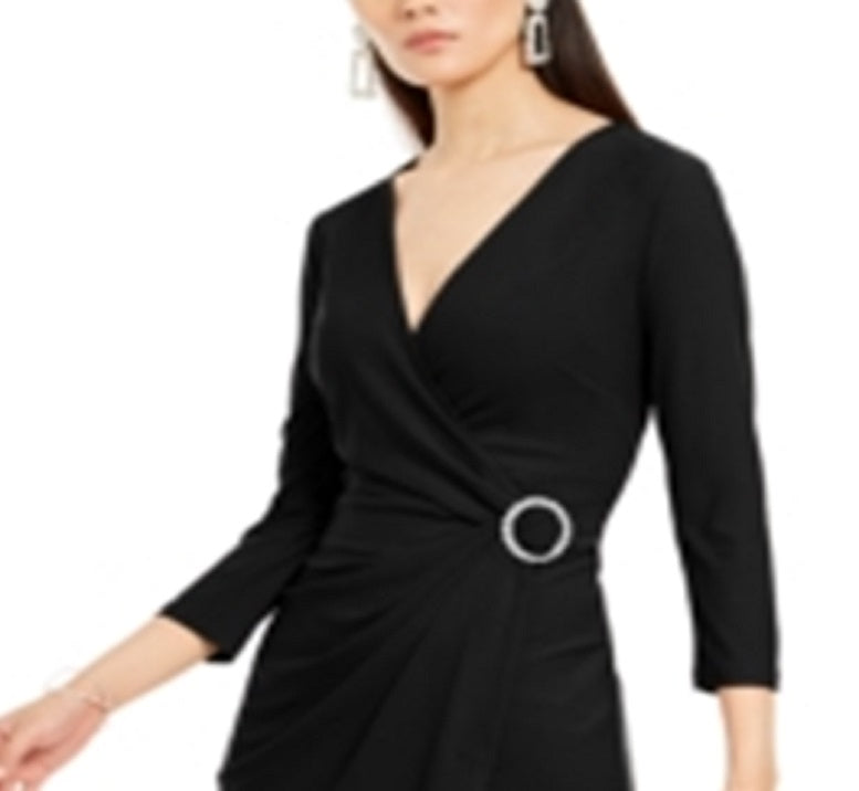 INC Iternational Concepts Women's Rhinestone Wrap Dress Black Size XX-Large
