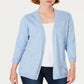 Karen Scott Women's Ribbed-Yoke Cardigan Sweater Blue Size M