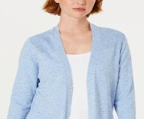 Karen Scott Women's Ribbed-Yoke Cardigan Sweater Blue Size M