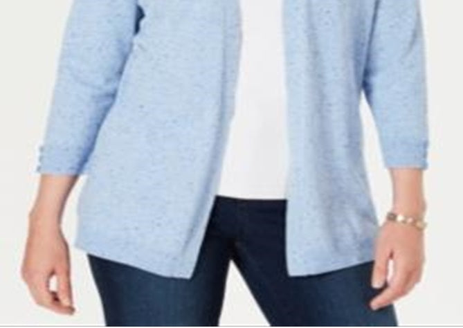 Karen Scott Women's Ribbed-Yoke Cardigan Sweater Blue Size M