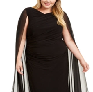 Betsy & Adam Women's Chiffon Cape Gown Black Size 22W