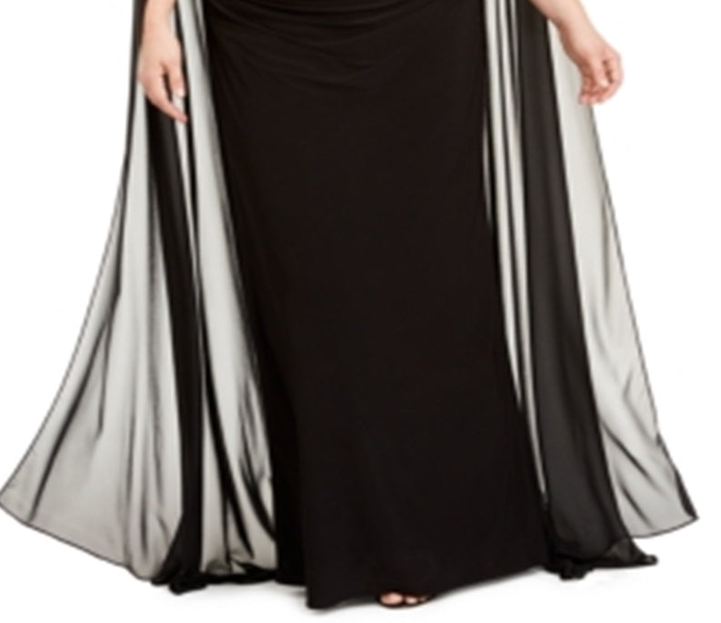 Betsy & Adam Women's Chiffon Cape Gown Black Size 22W