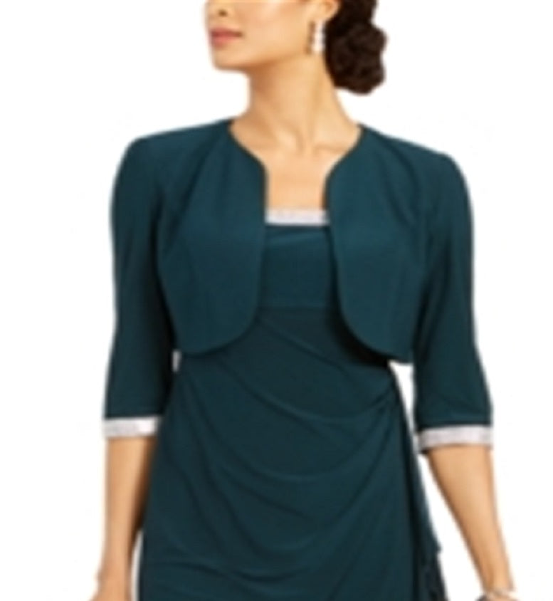 R & M Richards Women's Cropped Jacket & Ruffled Gown Green Size 10