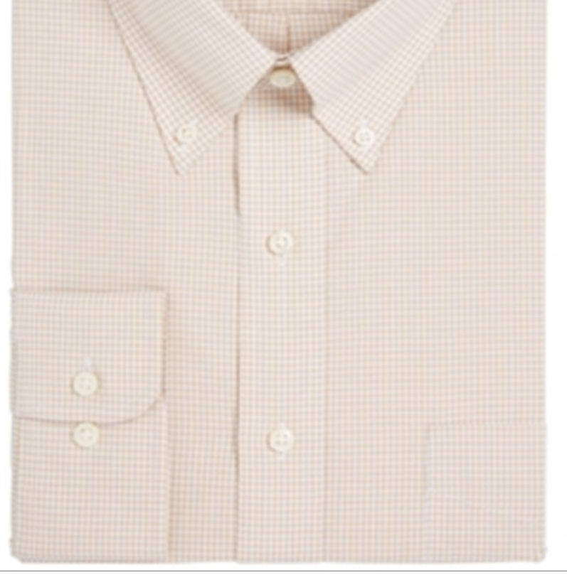 Club Room Mens Regular Fit Mini Gingham Dress Shirt Brown Size 34-35
