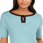 Karen Scott Women's Contrast Trim Keyhole Elbow Sleeve Top Blue Size Small
