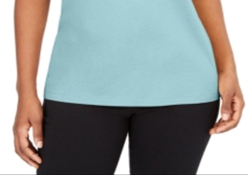 Karen Scott Women's Contrast Trim Keyhole Elbow Sleeve Top Blue Size Small