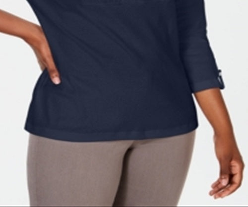 Karen Scott Women's Cotton Eyelet Yoke Top Blue Size Medium