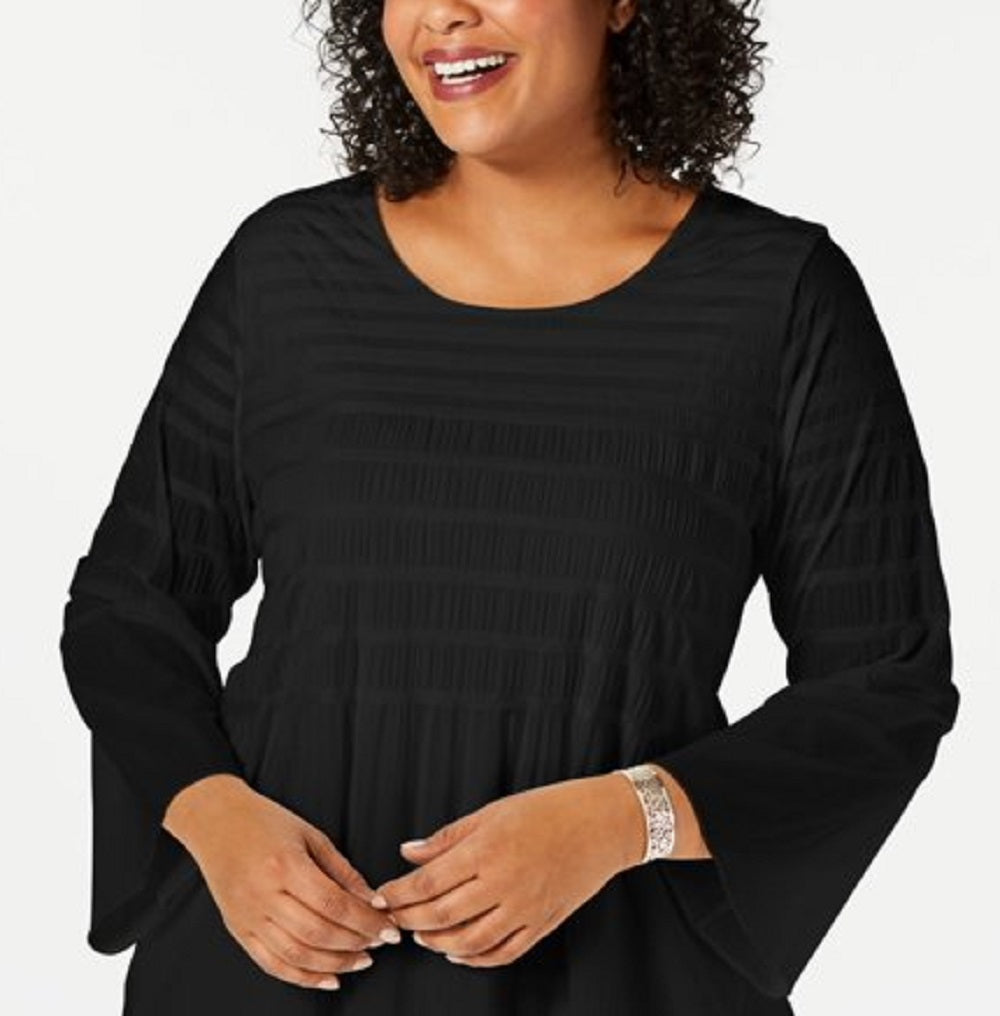 Alfani Women's Smocked Stripe Top Black Size 2X