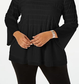 Alfani Women's Smocked Stripe Top Black Size 2X