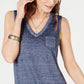 Style & Co Women's  Chest-Pocket Burnout Top  Blue Size XS
