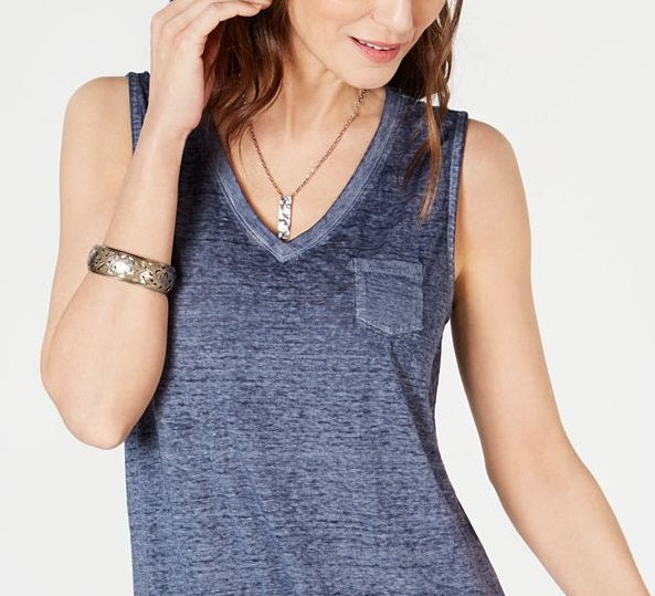 Style & Co Women's  Chest-Pocket Burnout Top  Blue Size XS