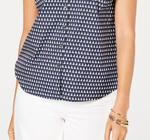 Charter Club Women's Sleeveless Sailboat-Print Blouse  Blue Size 4