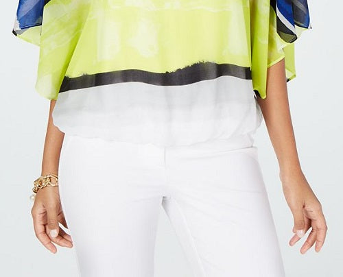 Alfani Women's Colorblocked Bubble Top White Size Petite L