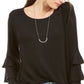 Style & Co Women's Double Bell Sleeve Top Black Black Size Petite S