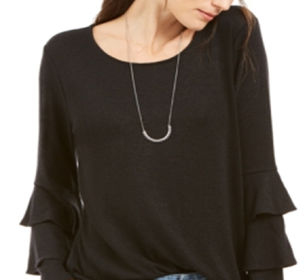 Style & Co Women's Double Bell Sleeve Top Black Black Size Petite S
