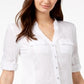 INC International Concepts Women's Linen Panel Button Down Top White Size Petite L