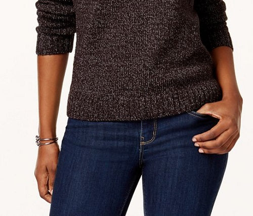 Karen Scott Women's Point Collar Marled Sweater Black Size Large