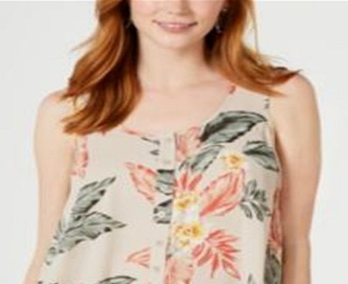 Style & Co Women's Printed Sleeveless High Low Swing Top Brown Size X-Small