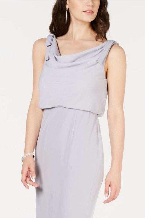 Adrianna Papell Women's Solid Blouson Gown Dress Gray Size 10