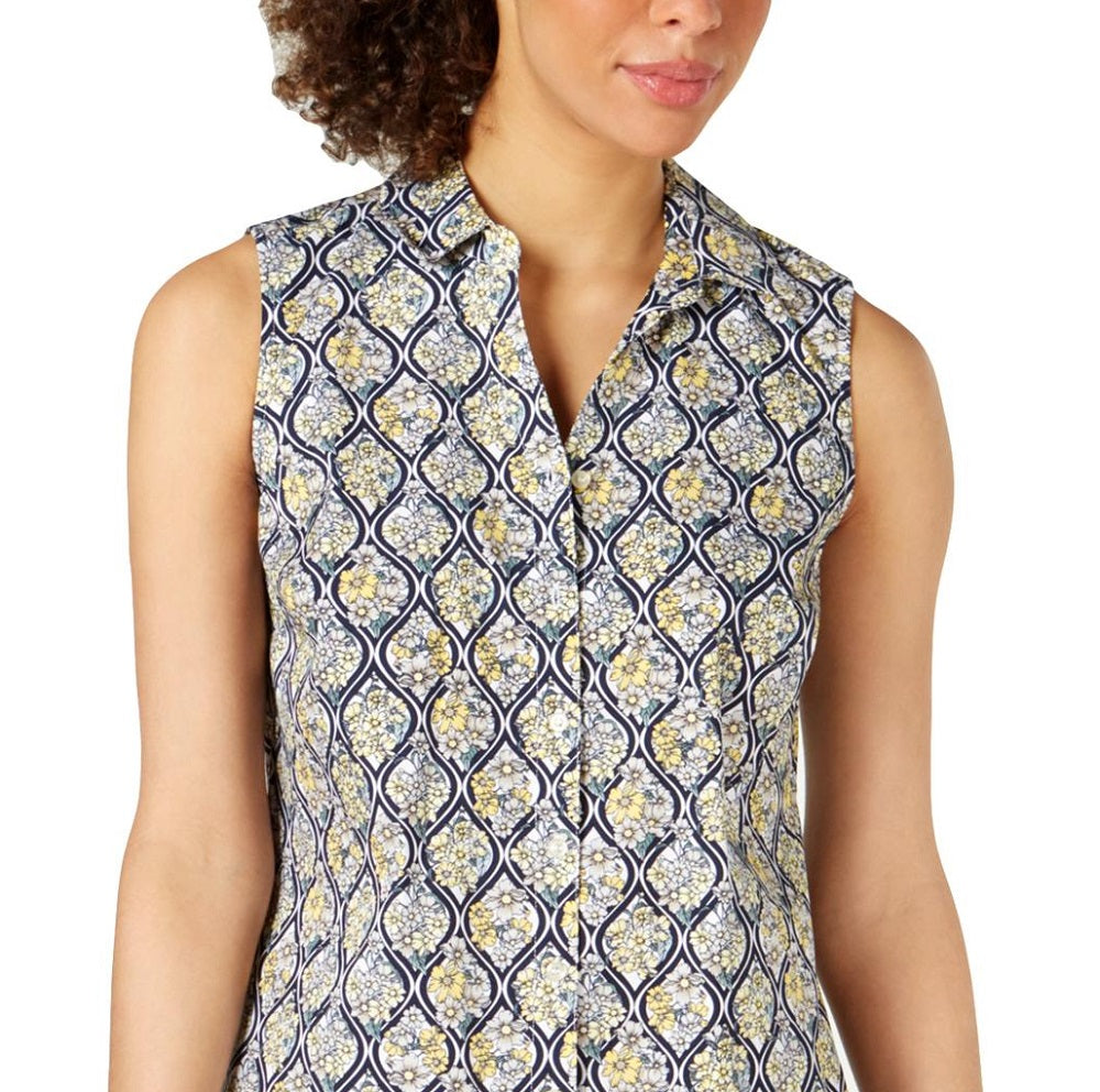 Charter Club Women's Sleeveless Button Up Shirt Yellow Size 14 Petite