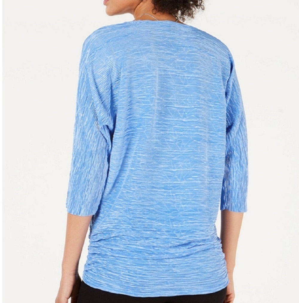 JM Collection Women's Textured Dolman Sleeve Necklace Top Blue Size Small