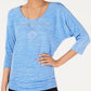 JM Collection Women's Textured Dolman Sleeve Necklace Top Blue Size Small