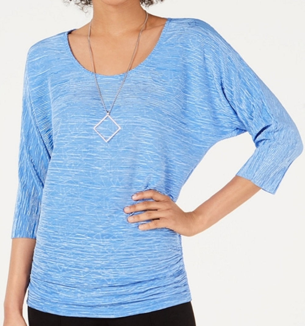 JM Collection Women's Textured Dolman Sleeve Necklace Top Blue Size Small