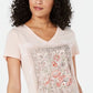 Style & Co Women's Graphic Print T-Shirt Pink Size Petite M