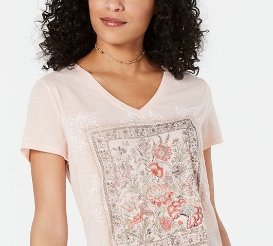 Style & Co Women's Graphic Print T-Shirt Pink Size Petite M