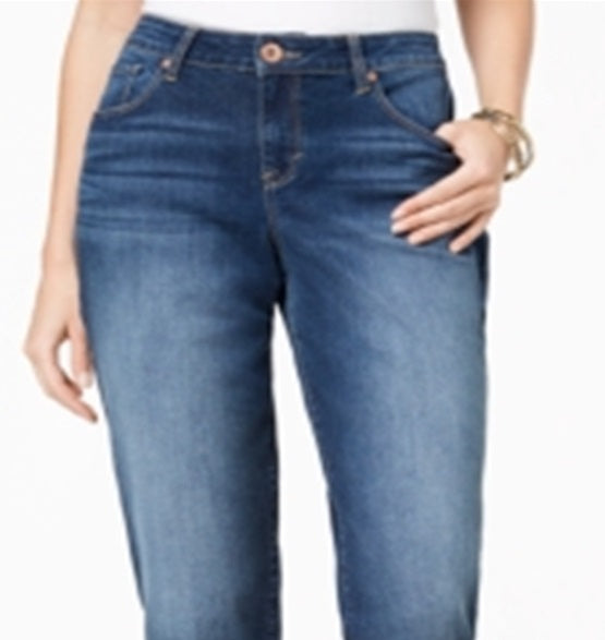 Style & Co Women's Curvy-Fit Cuffed Boyfriend Jeans Blue Size 2
