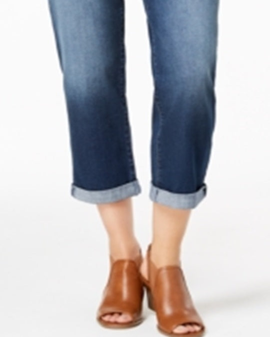 Style & Co Women's Curvy-Fit Cuffed Boyfriend Jeans Blue Size 2