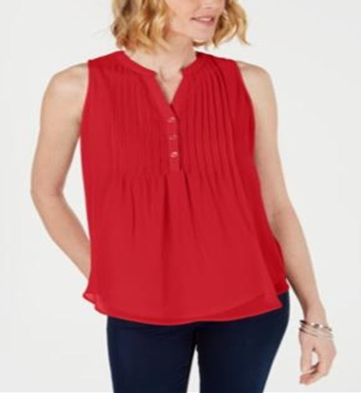 Charter Club Women's Sleeveless Pintuck Blouse Red Size 2XL