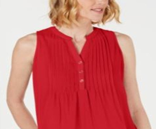 Charter Club Women's Sleeveless Pintuck Blouse Red Size 2XL