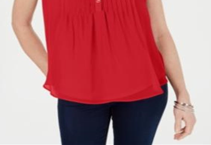 Charter Club Women's Sleeveless Pintuck Blouse Red Size 2XL