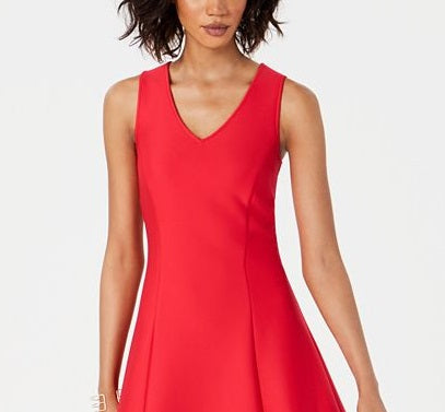 Donna Ricco Women's Fit & Flare Lasercut Hem Dress Red Size 14