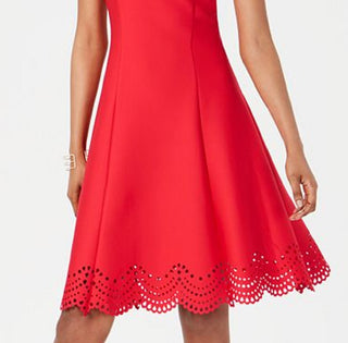 Donna Ricco Women's Fit & Flare Lasercut Hem Dress Red Size 14