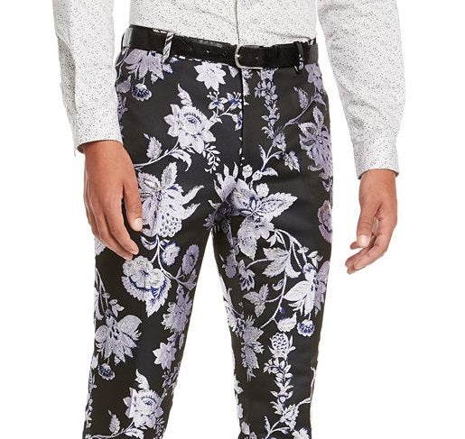INC International Concepts Men's Slim Fit Floral Jacquard Pants Blue Size 36X34